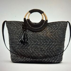 Midnight Lurex Wicker Handle Tote in Black